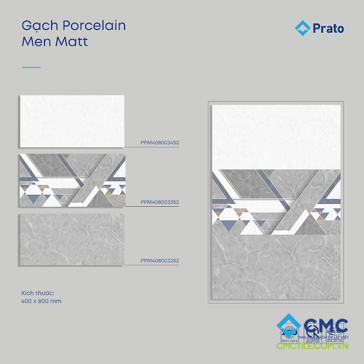 Bộ gạch ốp tường vân đá marble, hoạ tiết tam giác màu xám trắng PPM4080032-33-34S2