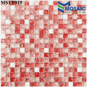 Gạch Mosaic Thủy tinh đỏ rạn 15x15x8mm MSTT019