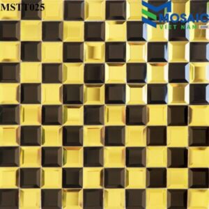 Gạch Mosaic Kim cương vát cạnh-thủy tinh tráng gương vàng đen 30×30 MSTT 025