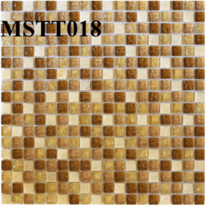 Gạch Mosaic Thủy tinh nâu rạn+đá trắng 15x15x8mm MSTT018